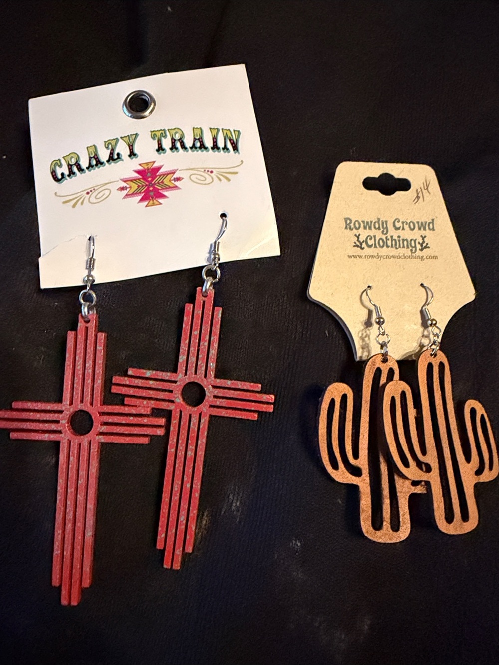 Crazy Train Red Southwestern Cross Earrings